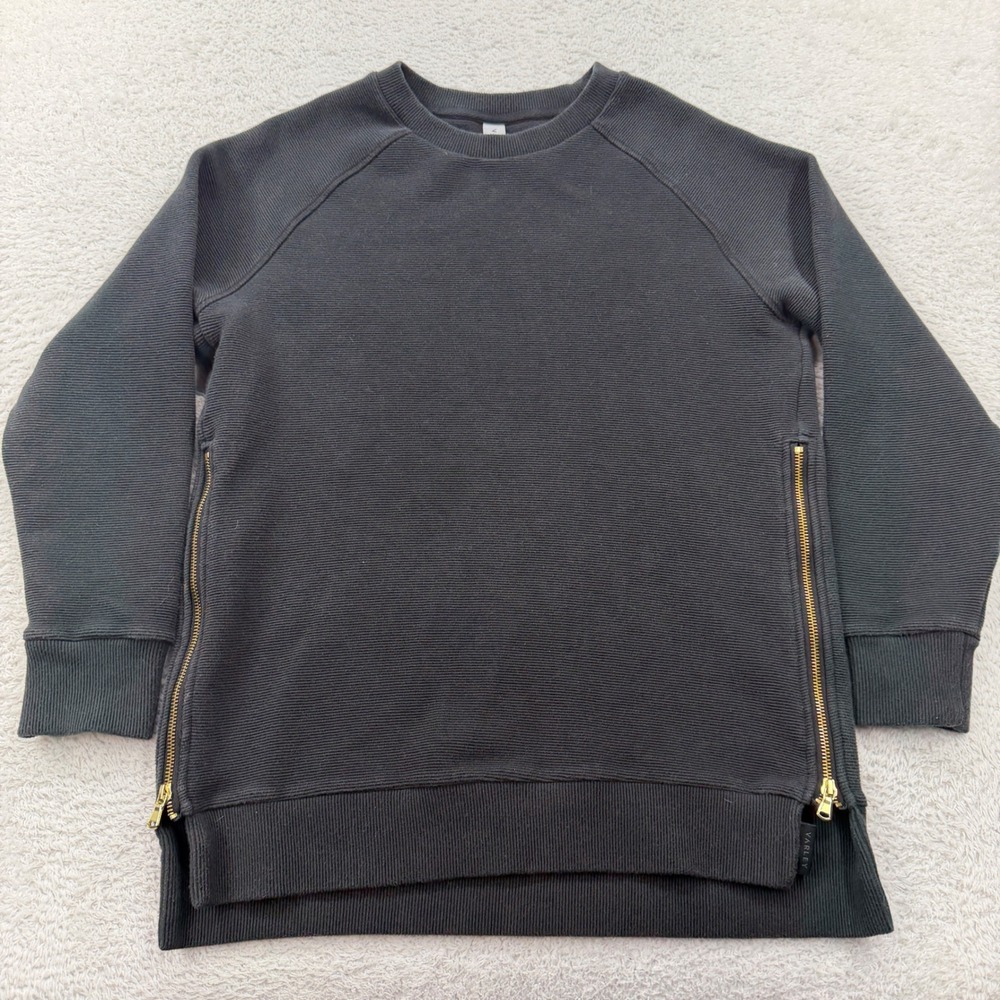 Varley Womens Ribbed Side Zip Crewneck Sweatshirt Charcoal Grey Small - Picture 1 of 9